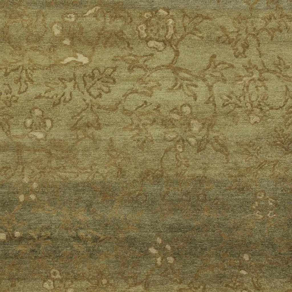 8' X 10' Green Tan And Yellow Wool Floral Hand Knotted Area Rug Homeroots Home Decor