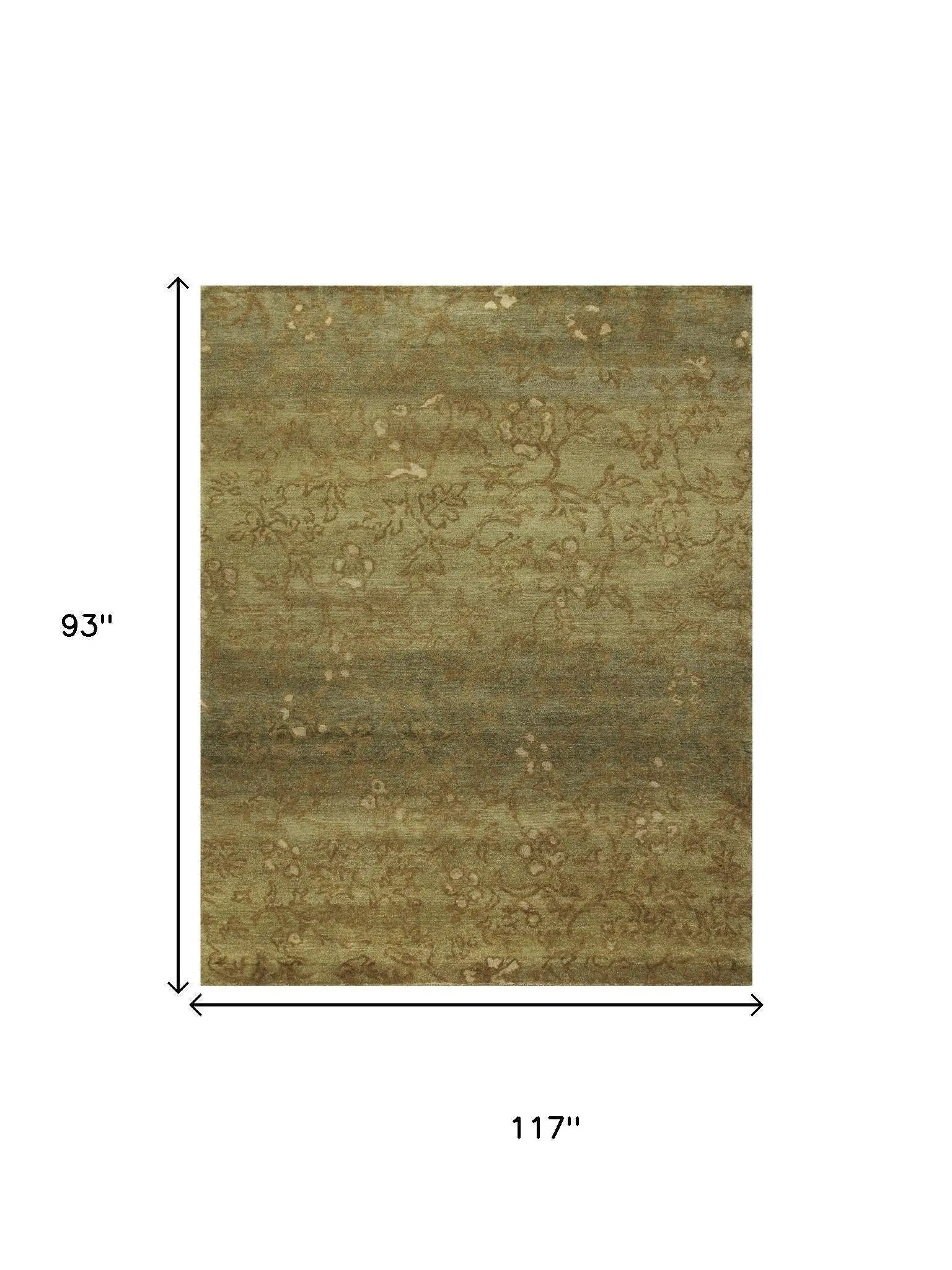 8' X 10' Green Tan And Yellow Wool Floral Hand Knotted Area Rug Homeroots Home Decor
