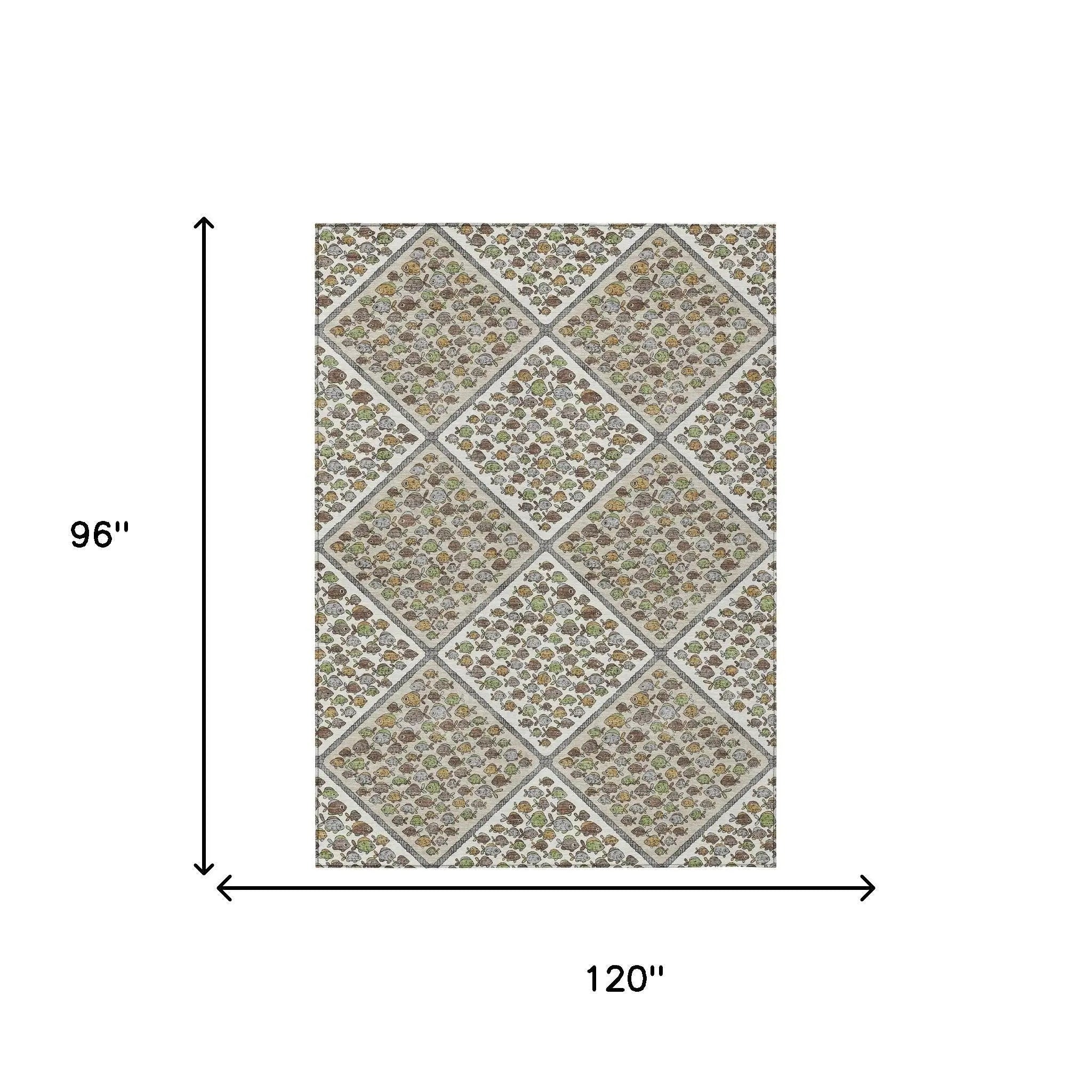8' X 10' Ivory And Beige Abstract Washable Indoor Outdoor Area Rug Homeroots Outdoor