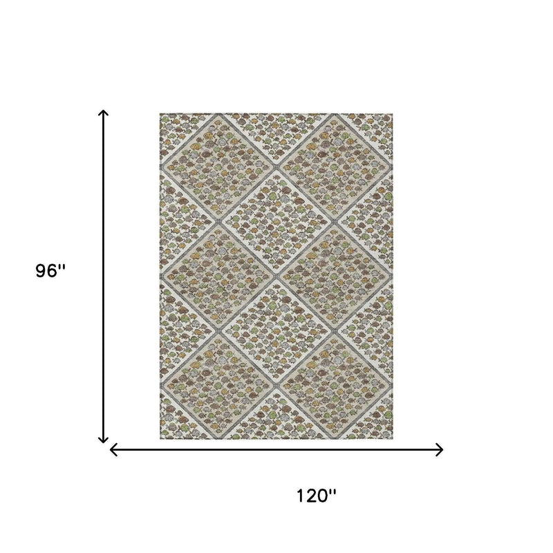8' X 10' Ivory And Beige Abstract Washable Indoor Outdoor Area Rug Homeroots Outdoor