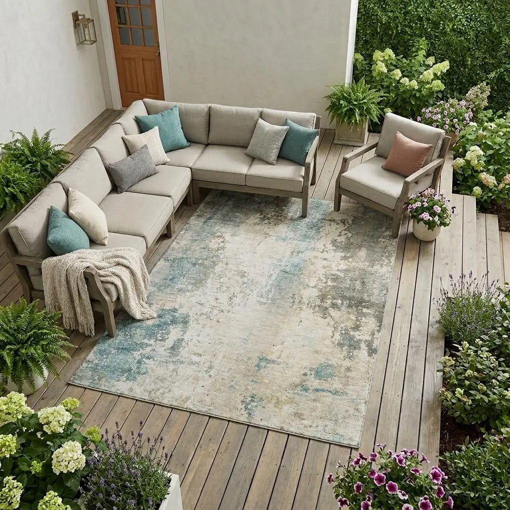 8' X 10' Ivory And Beige Abstract Washable Indoor Outdoor Area Rug Homeroots Outdoor