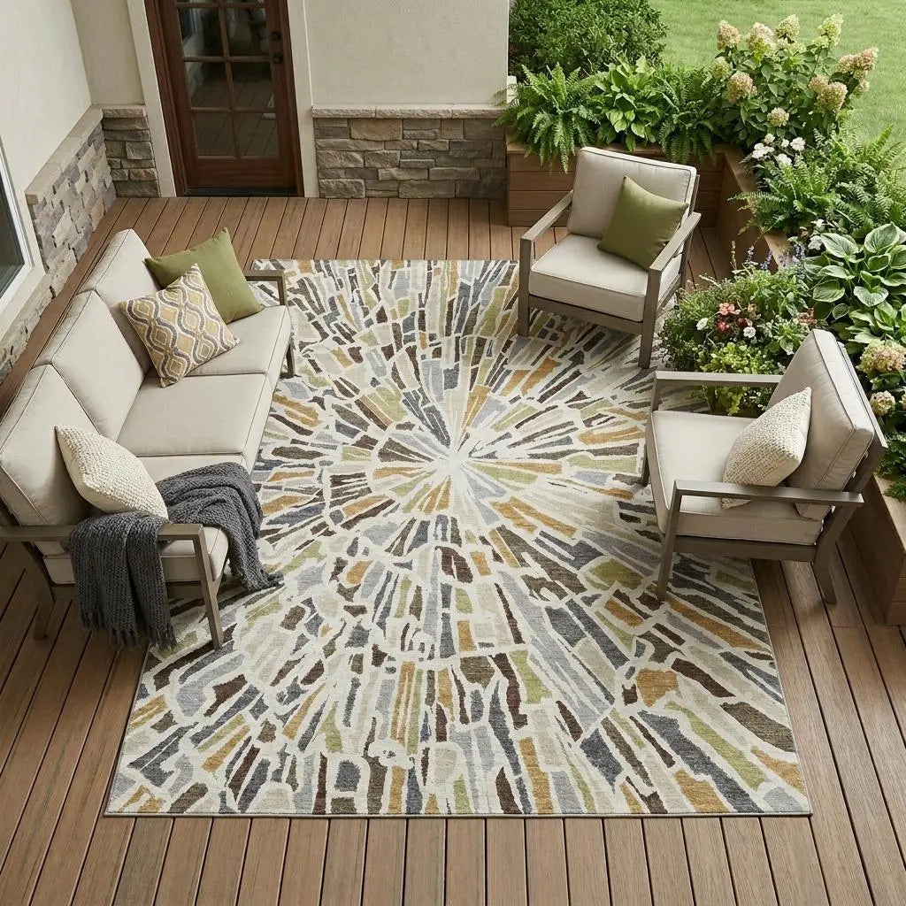 8' X 10' Ivory And Beige Abstract Washable Indoor Outdoor Area Rug Homeroots Outdoor
