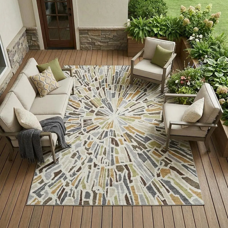 8' X 10' Ivory And Beige Abstract Washable Indoor Outdoor Area Rug Homeroots Outdoor