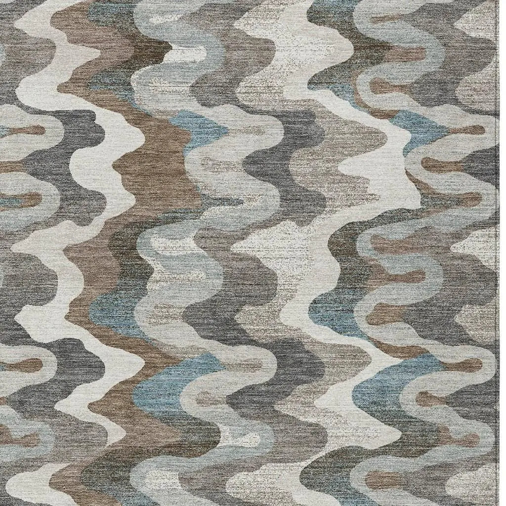 8' X 10' Ivory And Beige Abstract Washable Indoor Outdoor Area Rug Homeroots Outdoor