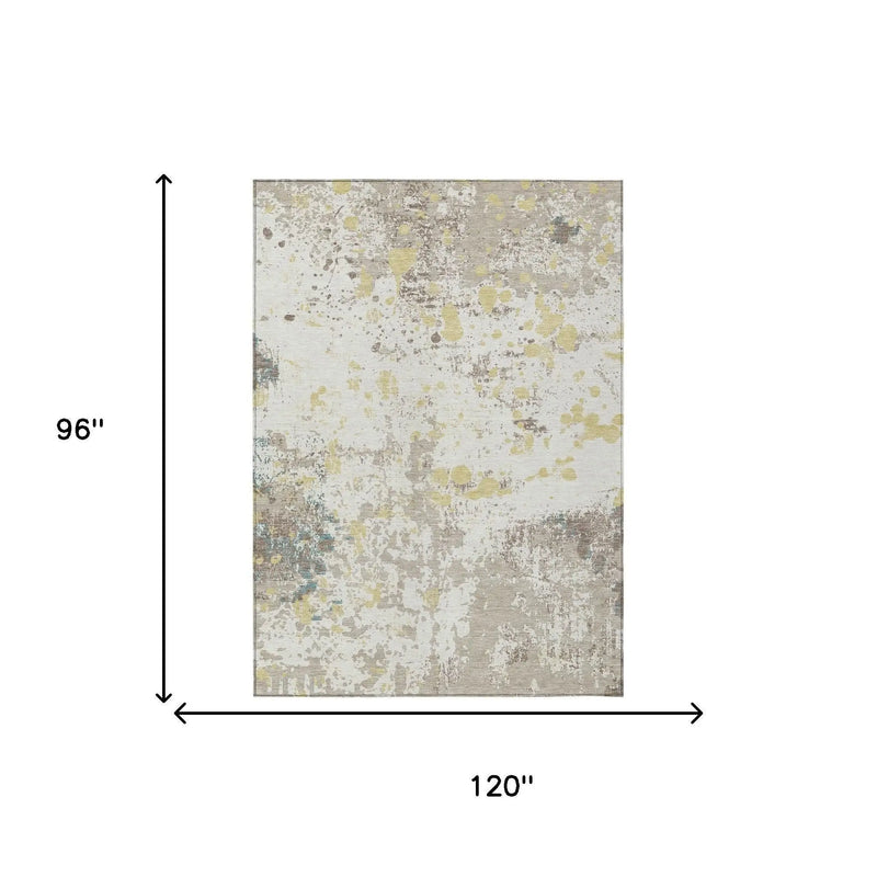 8' X 10' Ivory And Beige Abstract Washable Indoor Outdoor Area Rug Homeroots Outdoor