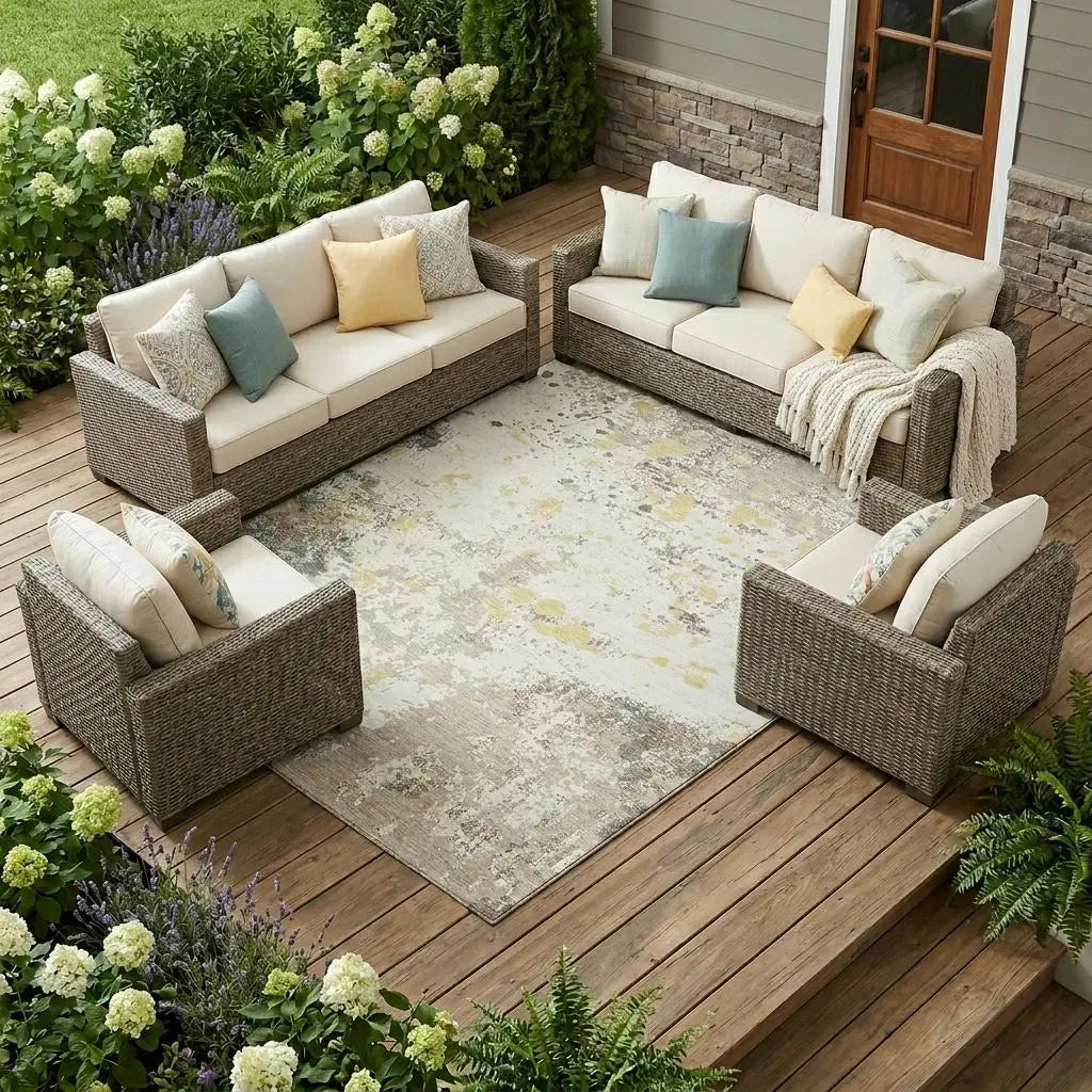 8' X 10' Ivory And Beige Abstract Washable Indoor Outdoor Area Rug Homeroots Outdoor