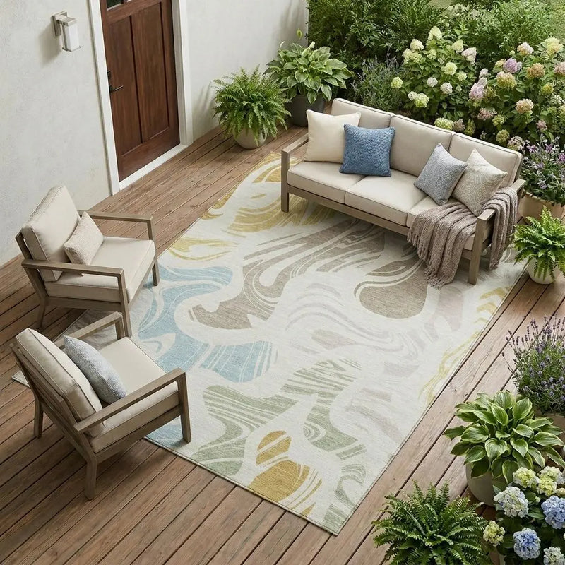 8' X 10' Ivory And Beige Abstract Washable Indoor Outdoor Area Rug Homeroots Outdoor