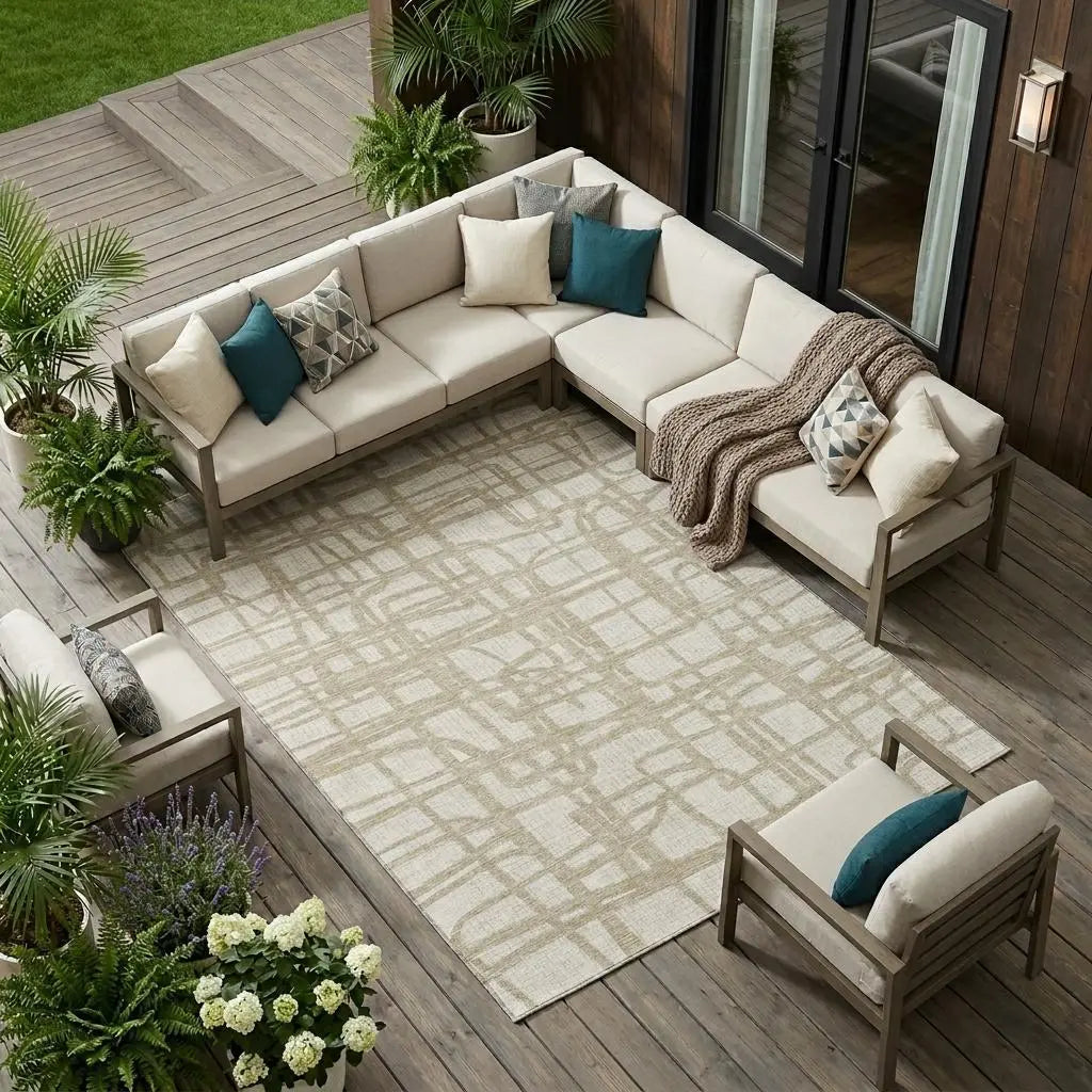 8' X 10' Ivory And Beige Abstract Washable Indoor Outdoor Area Rug Homeroots Outdoor