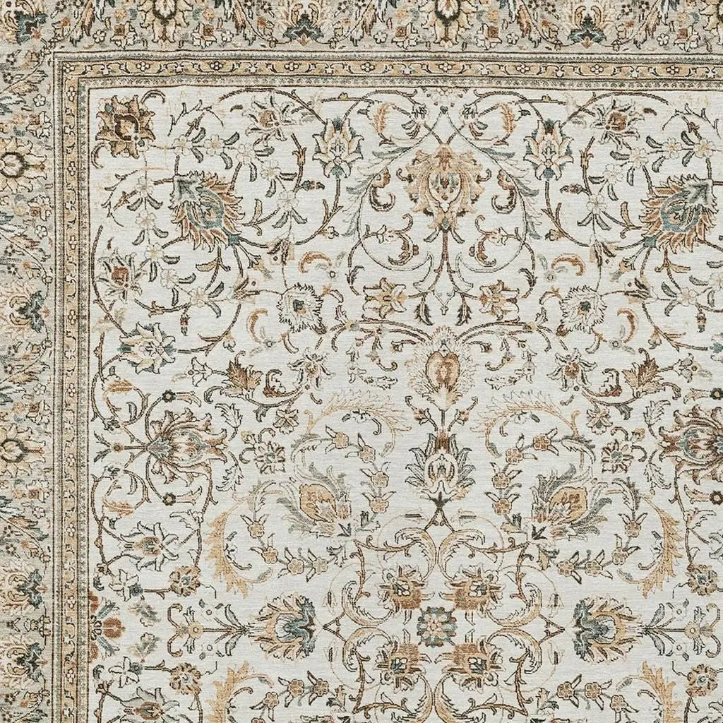 8' X 10' Ivory And Beige Botanical Leaves Washable Indoor Outdoor Area Rug Homeroots Outdoor