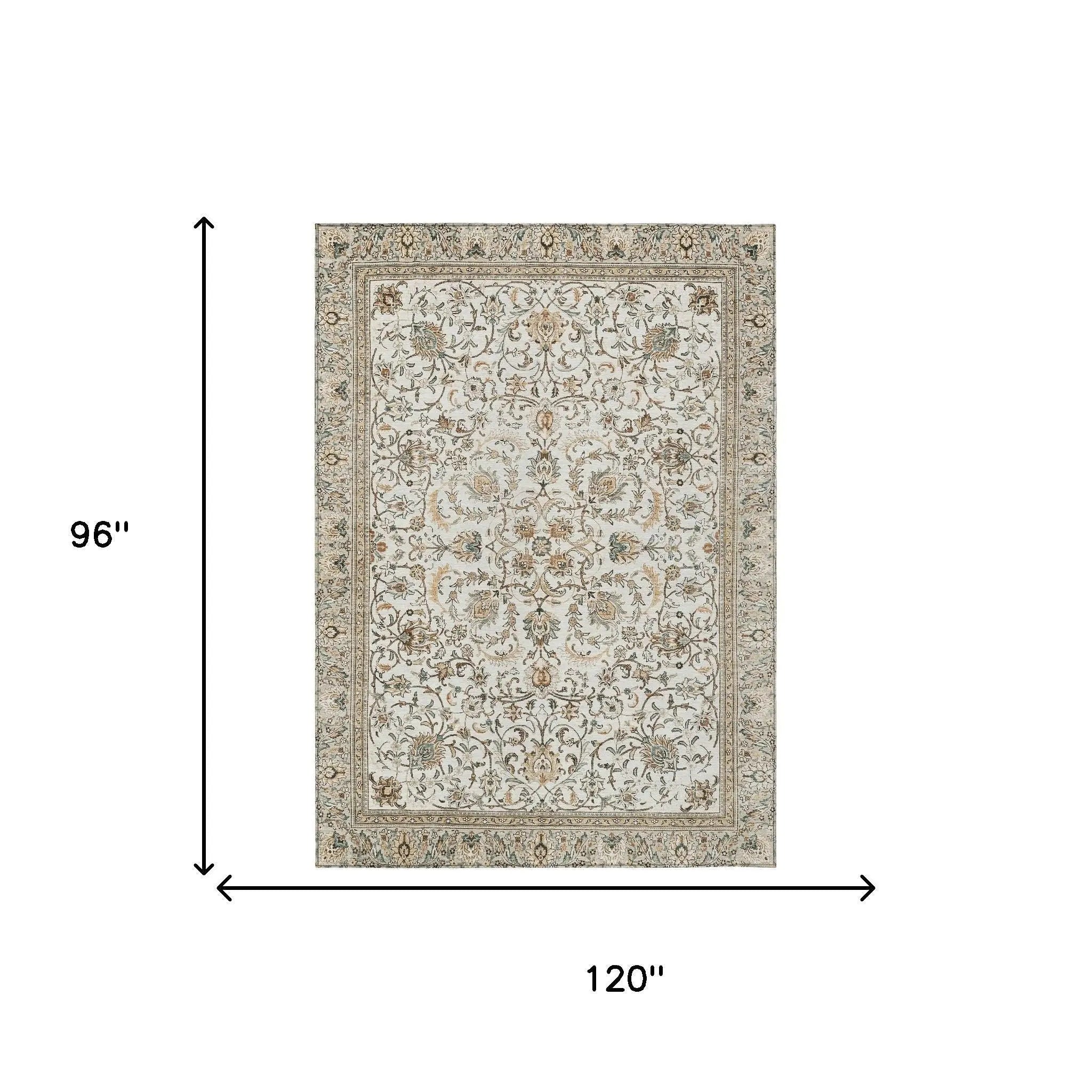 8' X 10' Ivory And Beige Botanical Leaves Washable Indoor Outdoor Area Rug Homeroots Outdoor