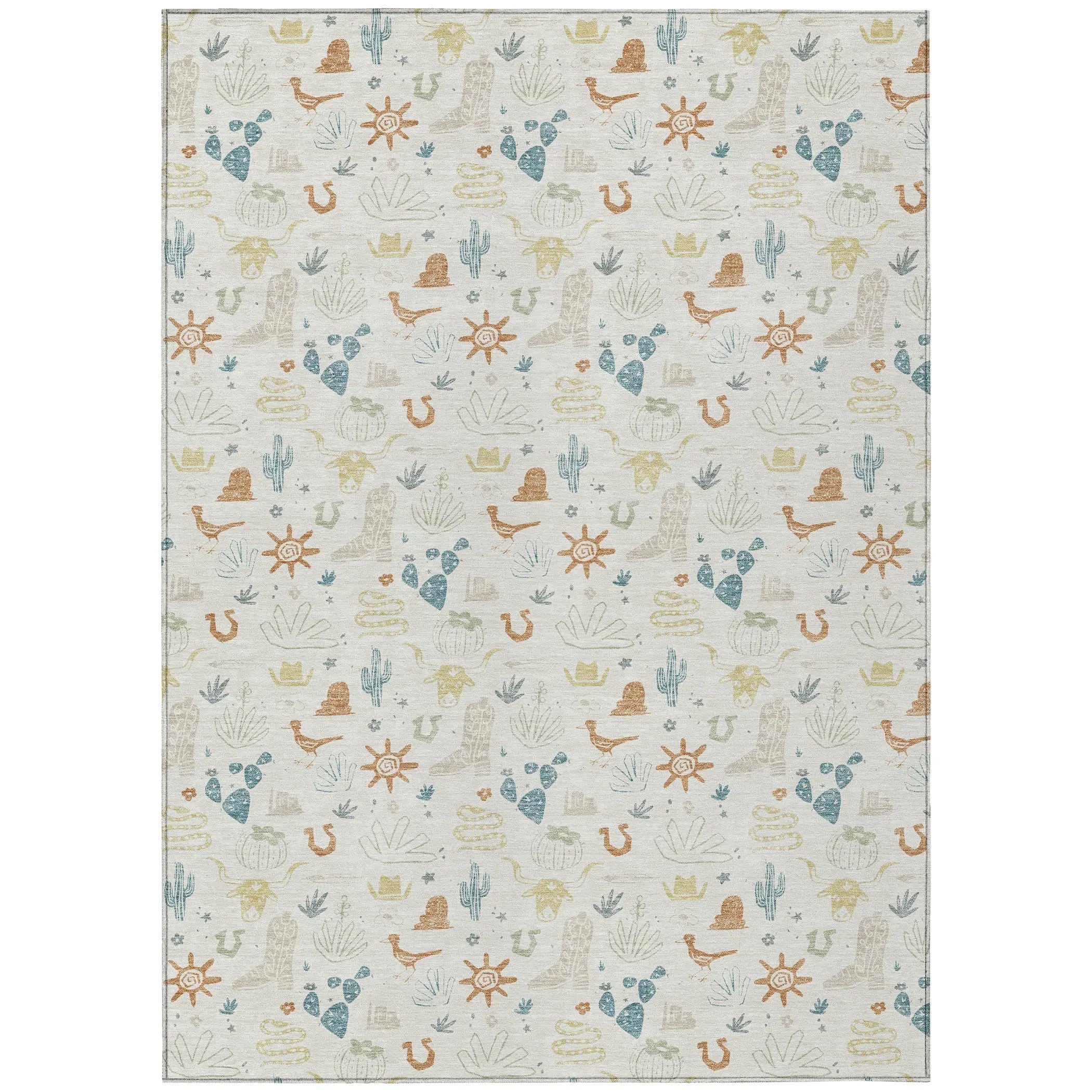 8' X 10' Ivory And Beige Cactus Washable Indoor Outdoor Area Rug Homeroots Outdoor