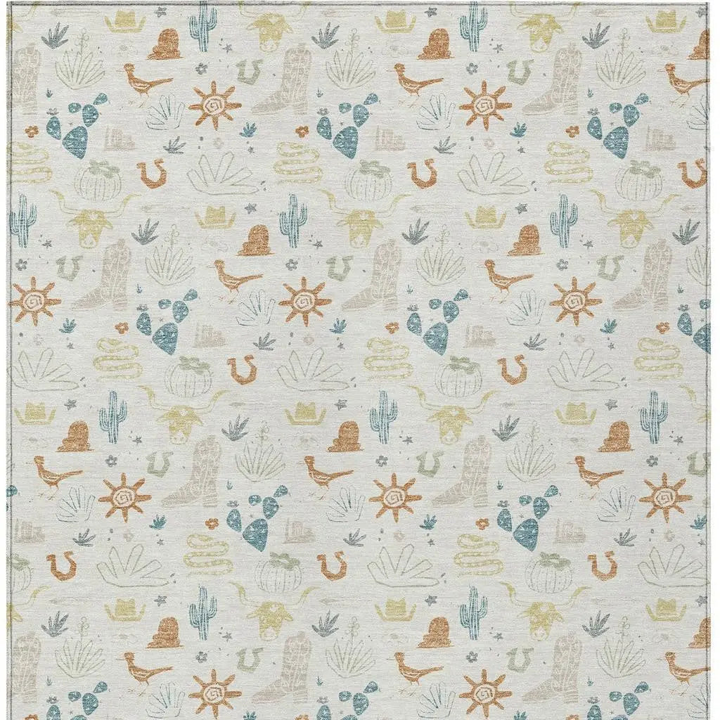 8' X 10' Ivory And Beige Cactus Washable Indoor Outdoor Area Rug Homeroots Outdoor