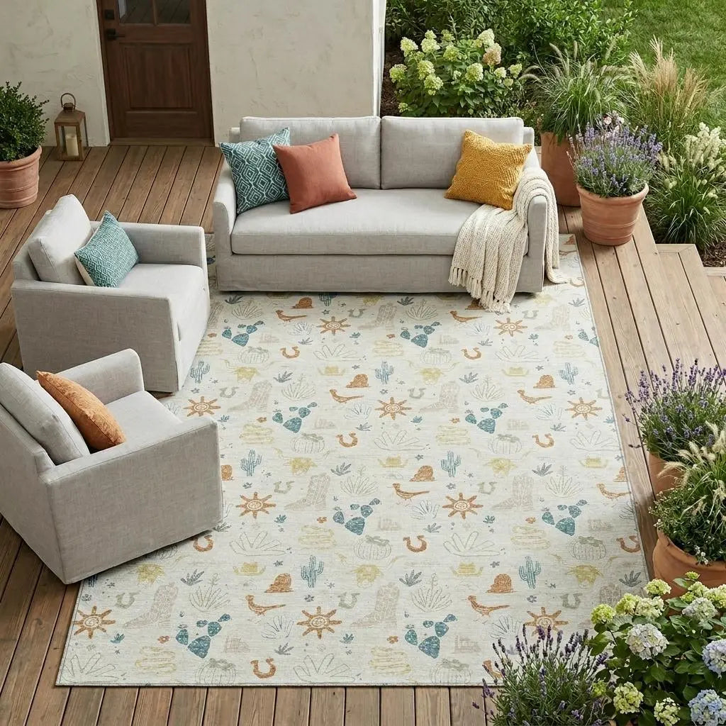 8' X 10' Ivory And Beige Cactus Washable Indoor Outdoor Area Rug Homeroots Outdoor