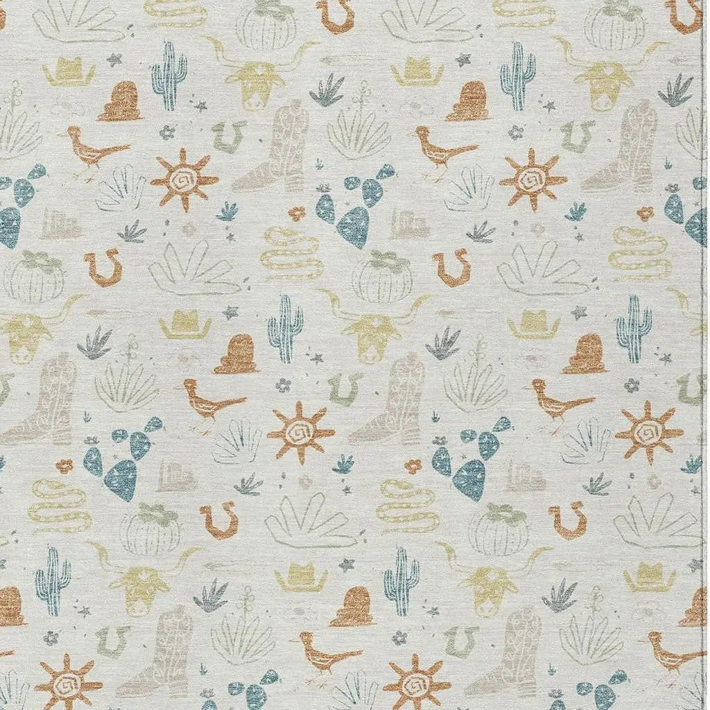 8' X 10' Ivory And Beige Cactus Washable Indoor Outdoor Area Rug Homeroots Outdoor
