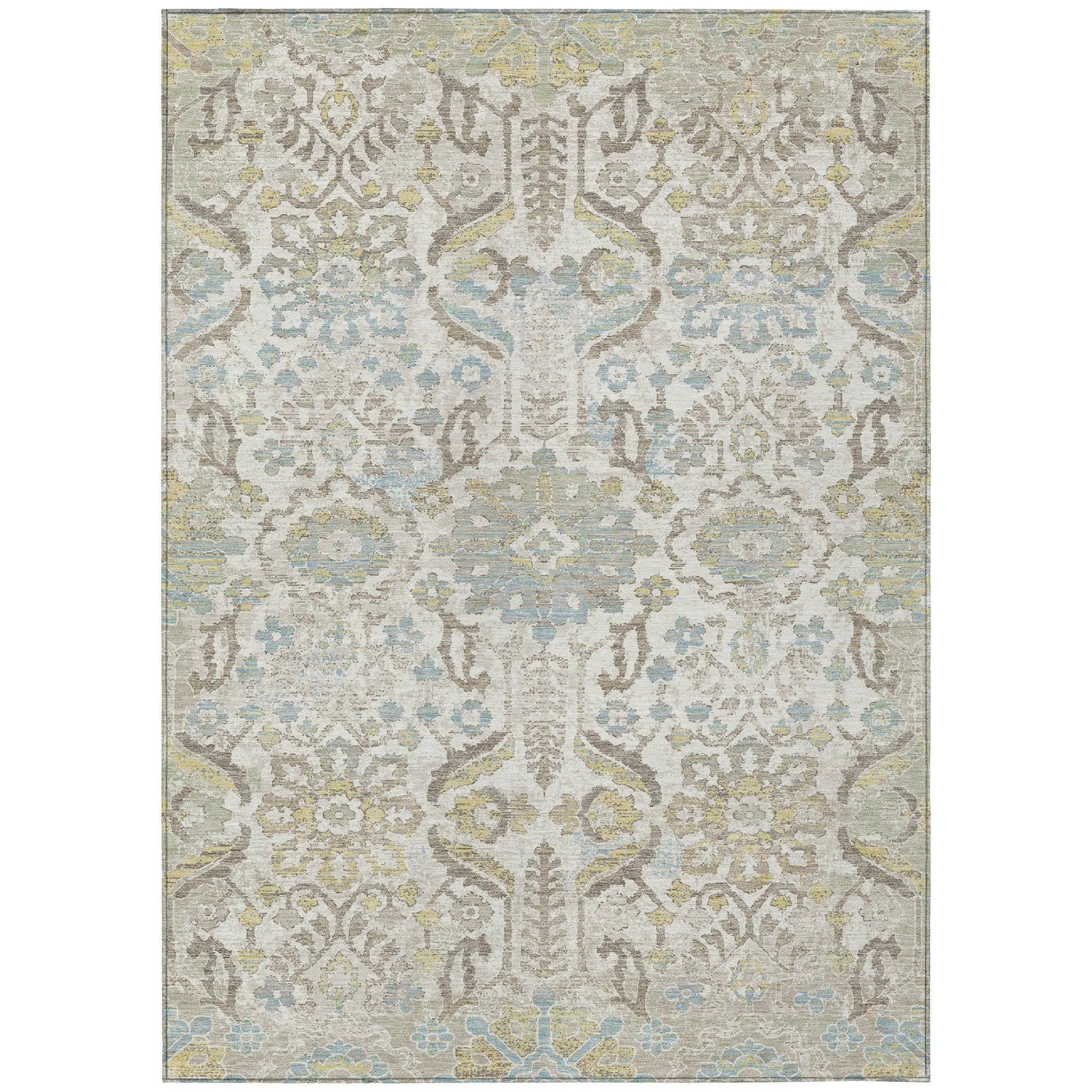 8' X 10' Ivory And Beige Damask Washable Indoor Outdoor Area Rug Homeroots Outdoor