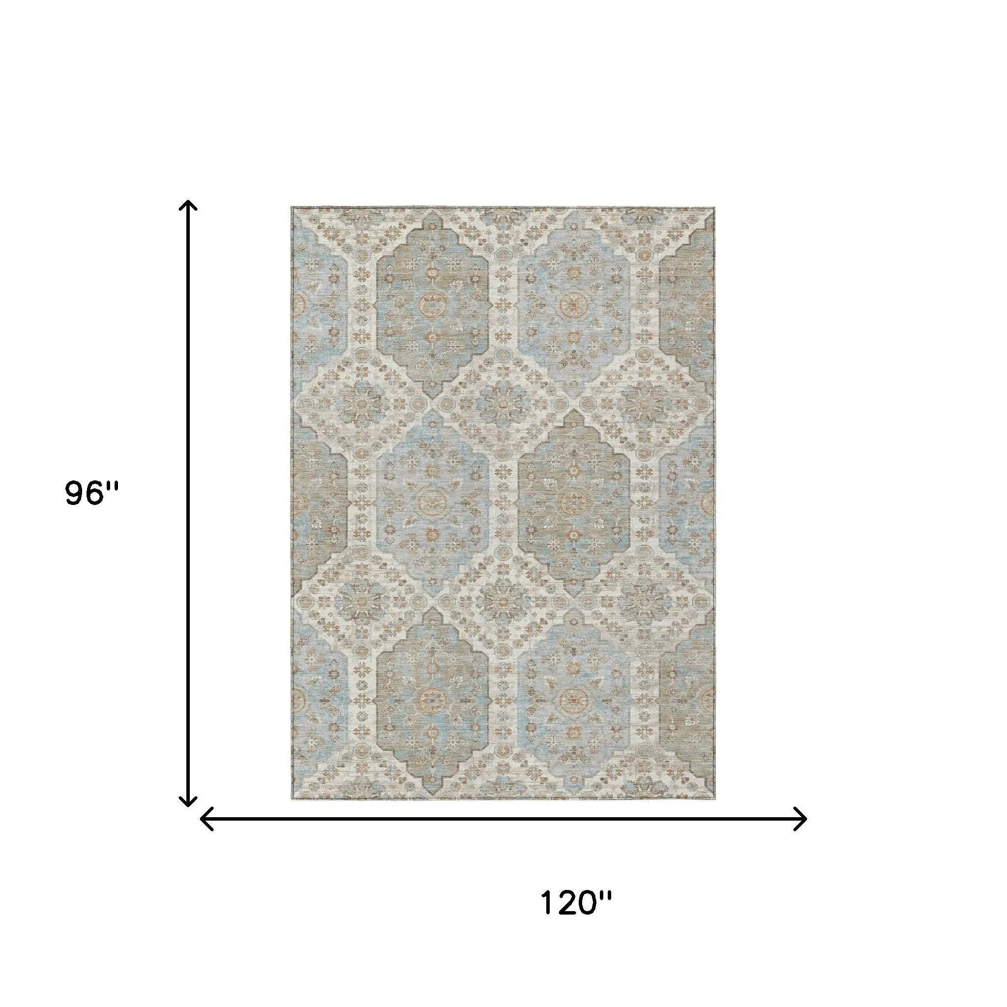 8' X 10' Ivory And Beige Damask Washable Indoor Outdoor Area Rug Homeroots Outdoor