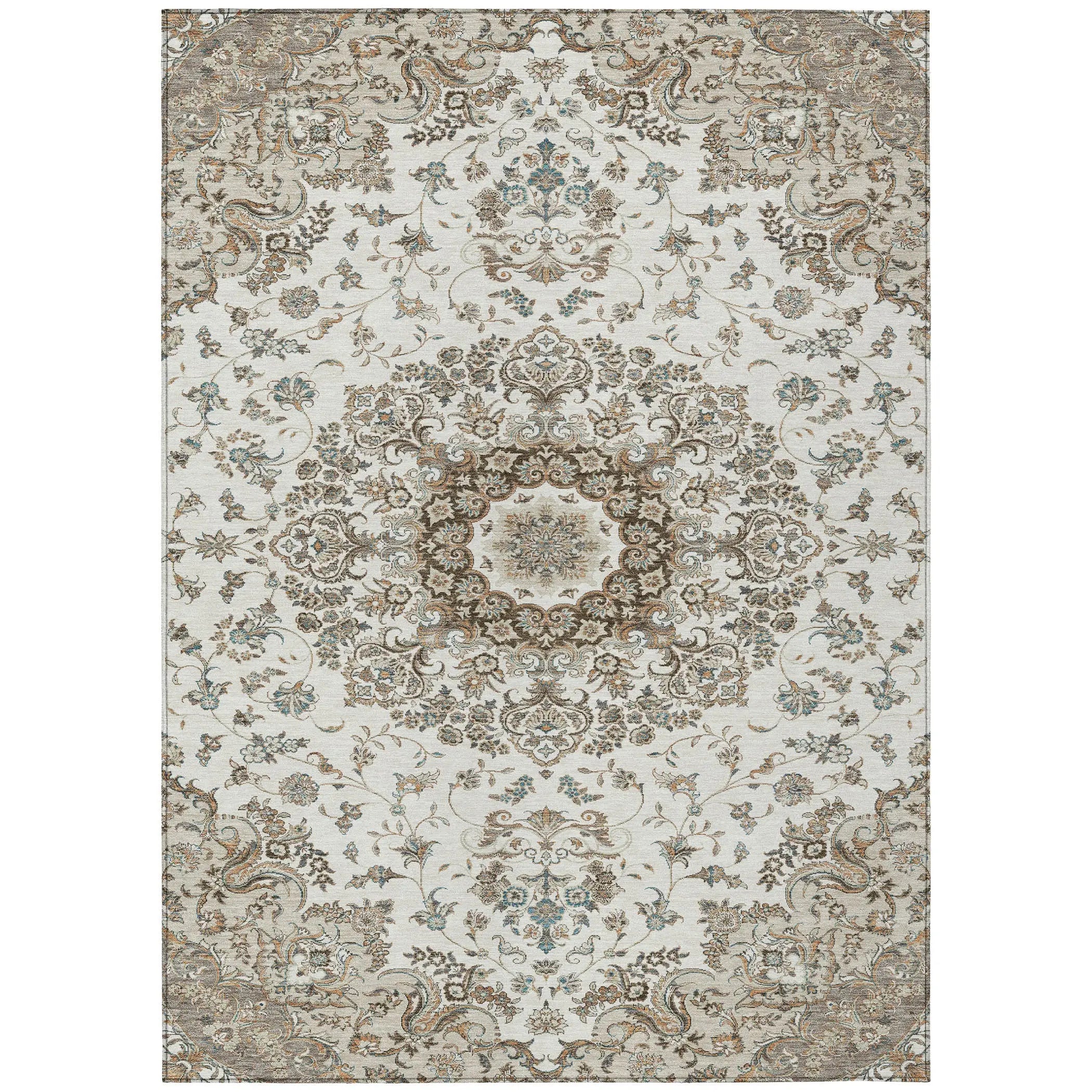 8' X 10' Ivory And Beige Floral Medallion Washable Indoor Outdoor Area Rug Homeroots Outdoor