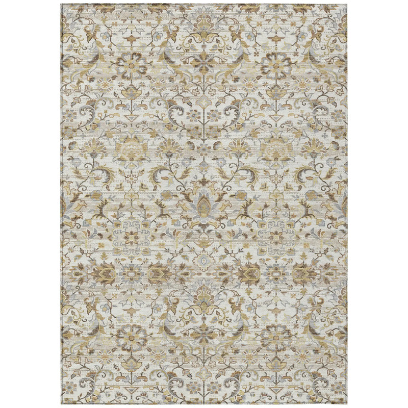 8' X 10' Ivory And Beige Floral Medallion Washable Indoor Outdoor Area Rug Homeroots Outdoor