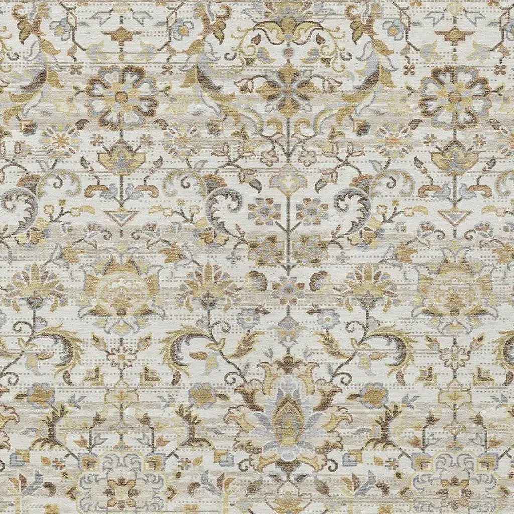 8' X 10' Ivory And Beige Floral Medallion Washable Indoor Outdoor Area Rug Homeroots Outdoor
