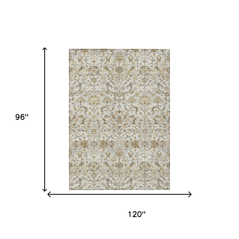 8' X 10' Ivory And Beige Floral Medallion Washable Indoor Outdoor Area Rug Homeroots Outdoor