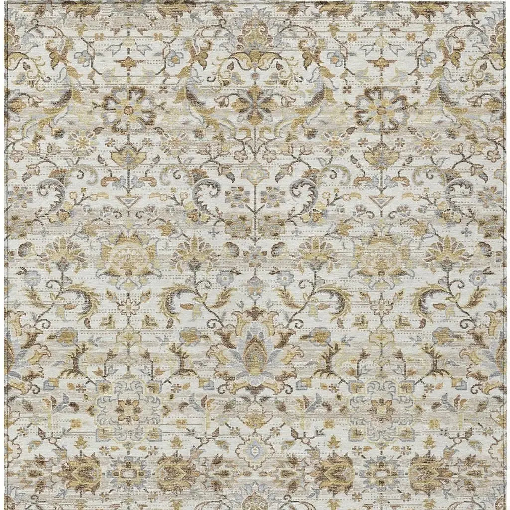8' X 10' Ivory And Beige Floral Medallion Washable Indoor Outdoor Area Rug Homeroots Outdoor