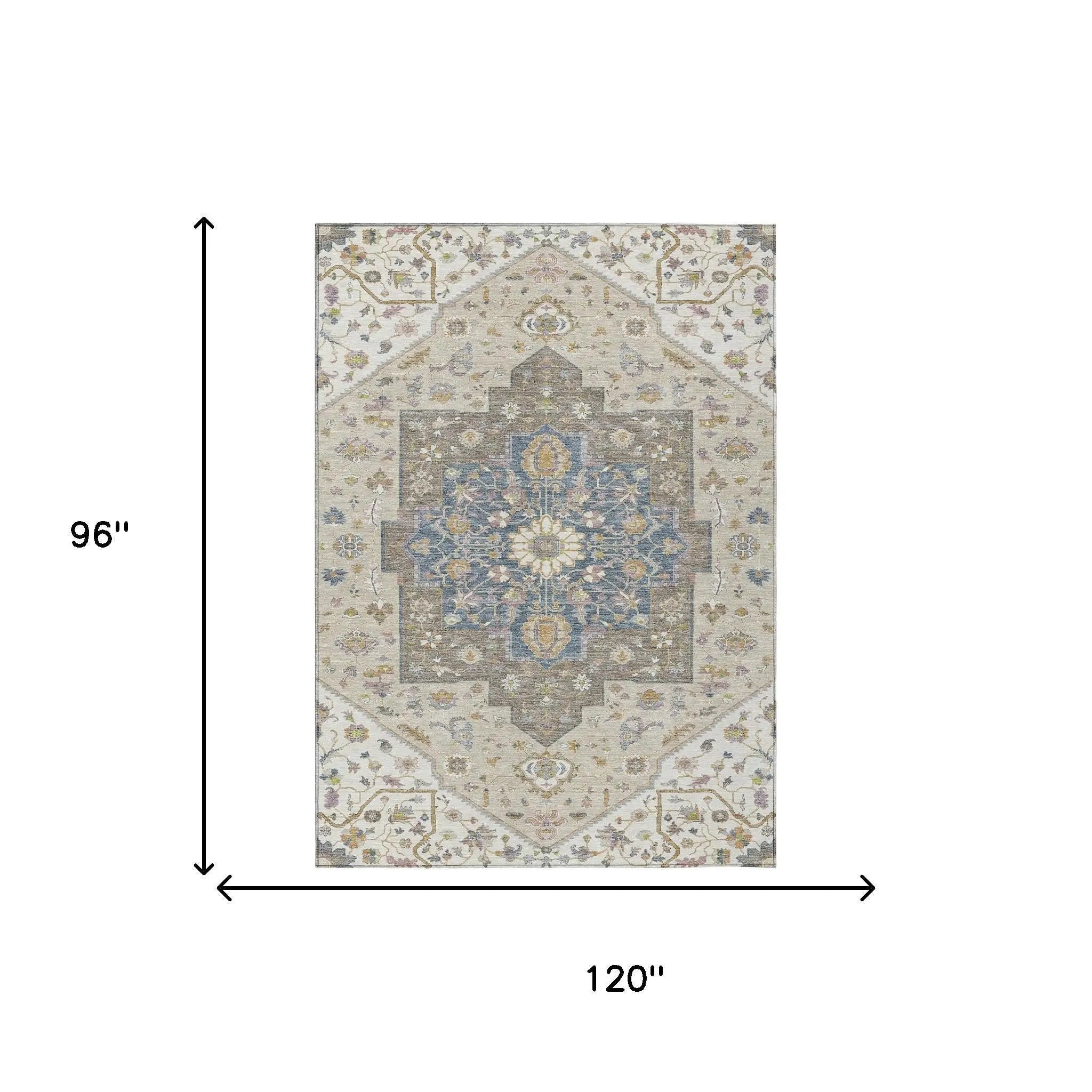 8' X 10' Ivory And Beige Floral Medallion Washable Indoor Outdoor Area Rug Homeroots Outdoor