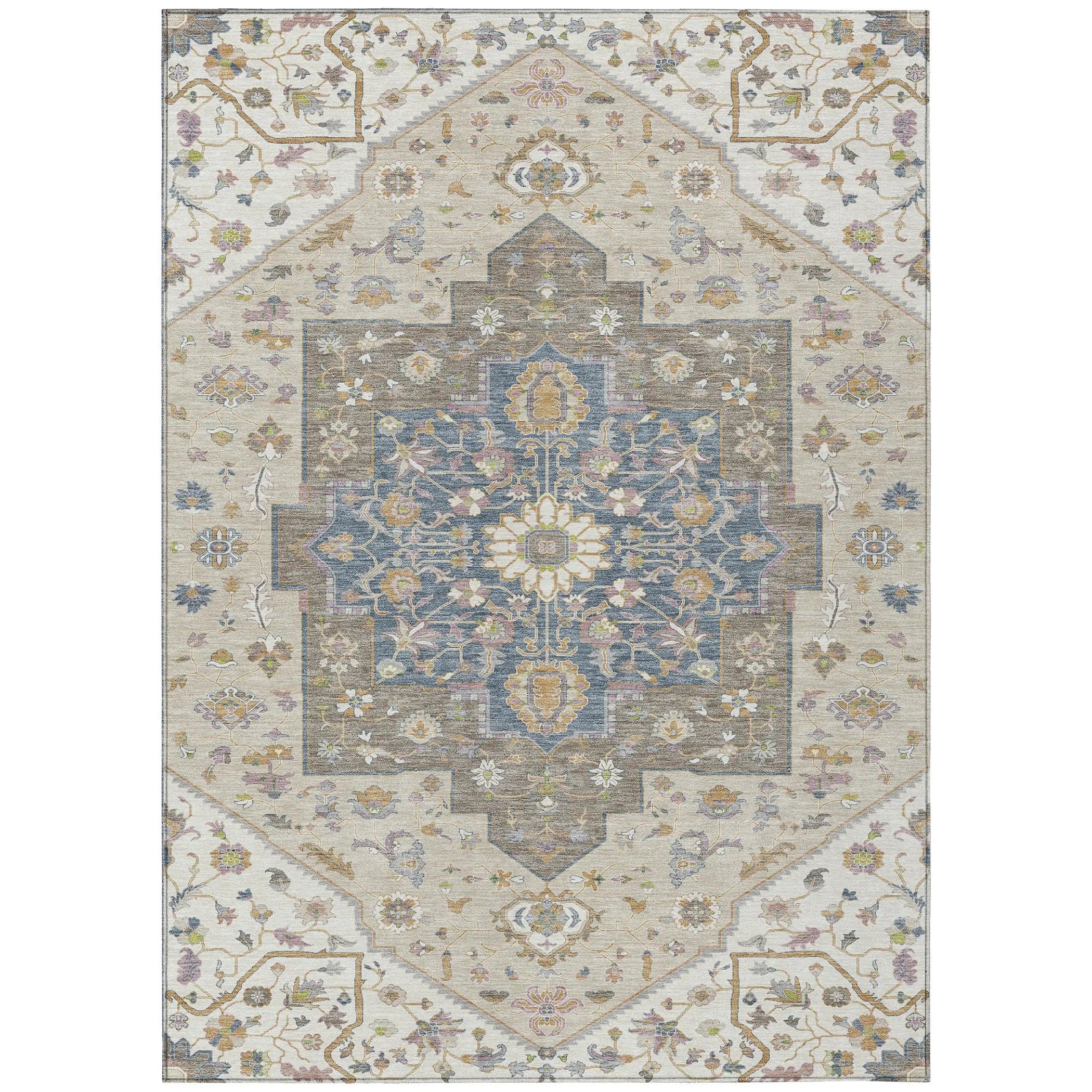 8' X 10' Ivory And Beige Floral Medallion Washable Indoor Outdoor Area Rug Homeroots Outdoor