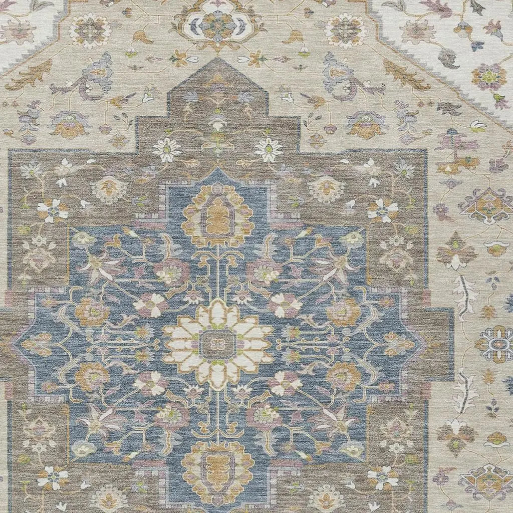 8' X 10' Ivory And Beige Floral Medallion Washable Indoor Outdoor Area Rug Homeroots Outdoor