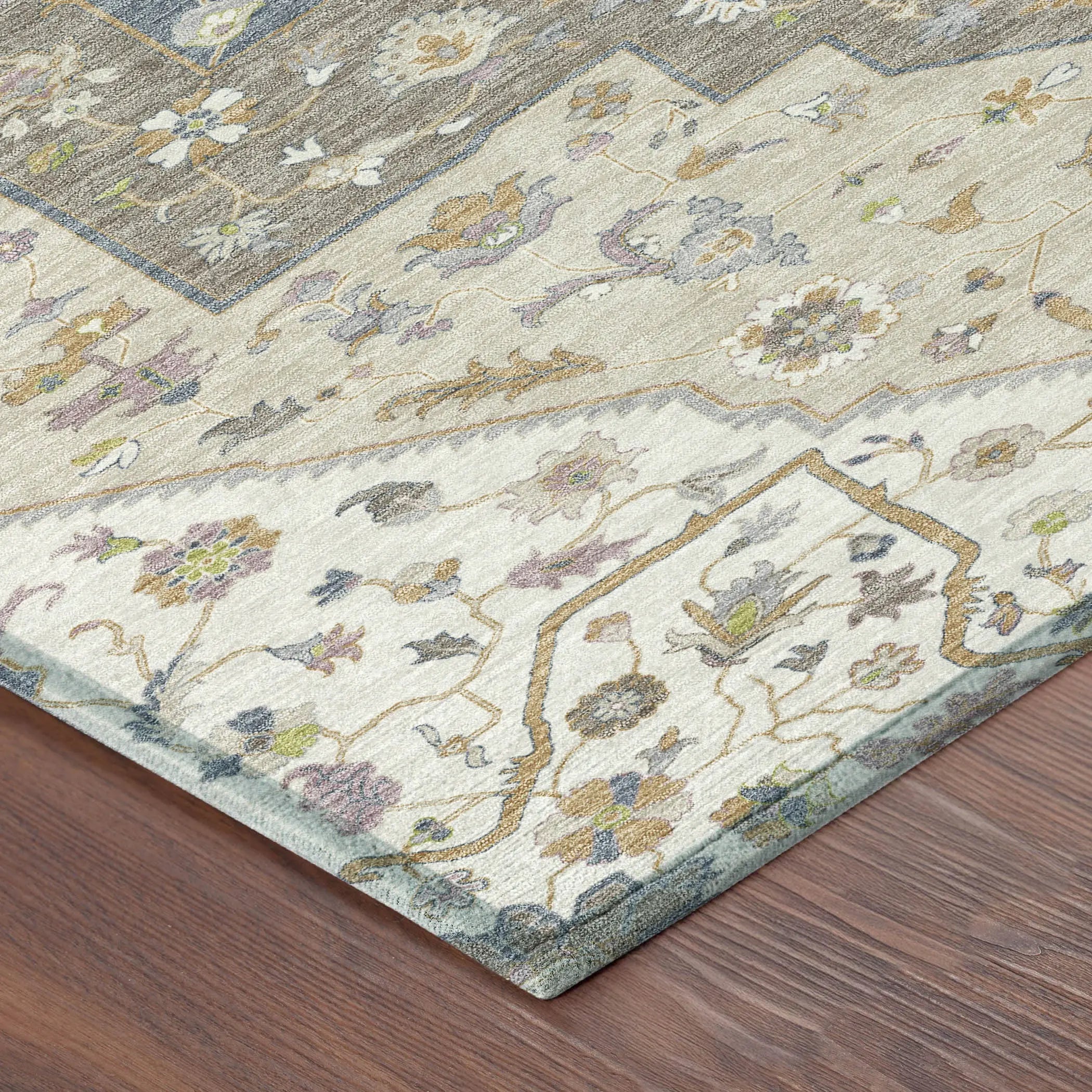 8' X 10' Ivory And Beige Floral Medallion Washable Indoor Outdoor Area Rug Homeroots Outdoor