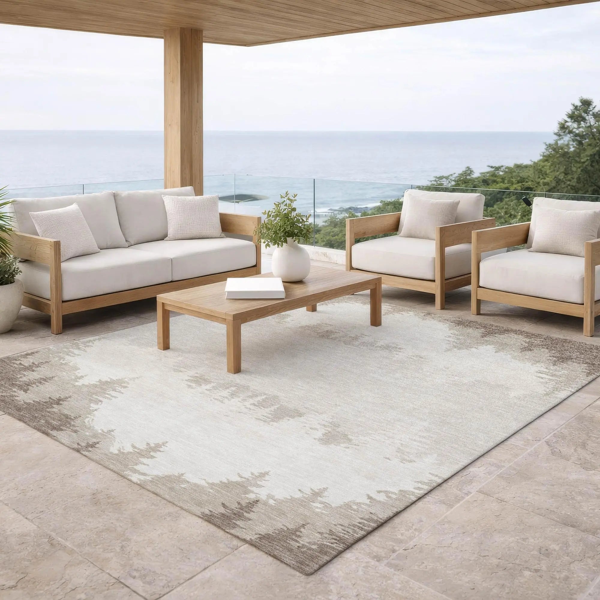 8' X 10' Ivory And Beige Floral Washable Indoor Outdoor Area Rug Homeroots Outdoor