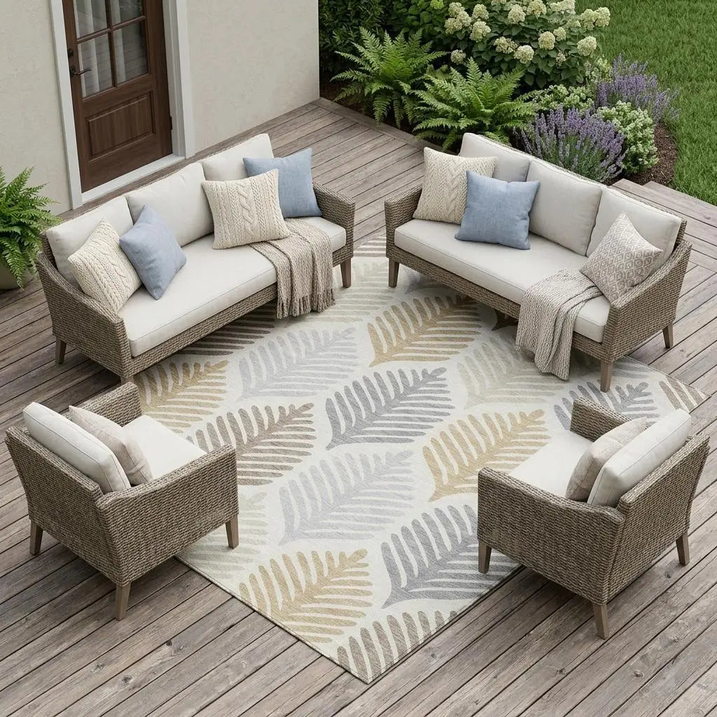 8' X 10' Ivory And Beige Floral Washable Indoor Outdoor Area Rug Homeroots Outdoor