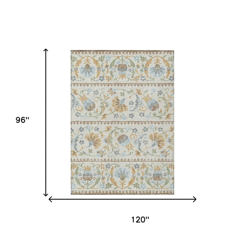 8' X 10' Ivory And Beige Floral Washable Indoor Outdoor Area Rug Homeroots Outdoor