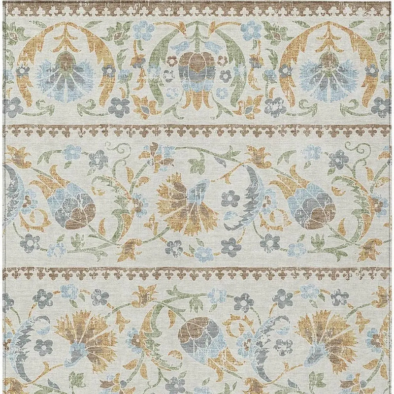 8' X 10' Ivory And Beige Floral Washable Indoor Outdoor Area Rug Homeroots Outdoor