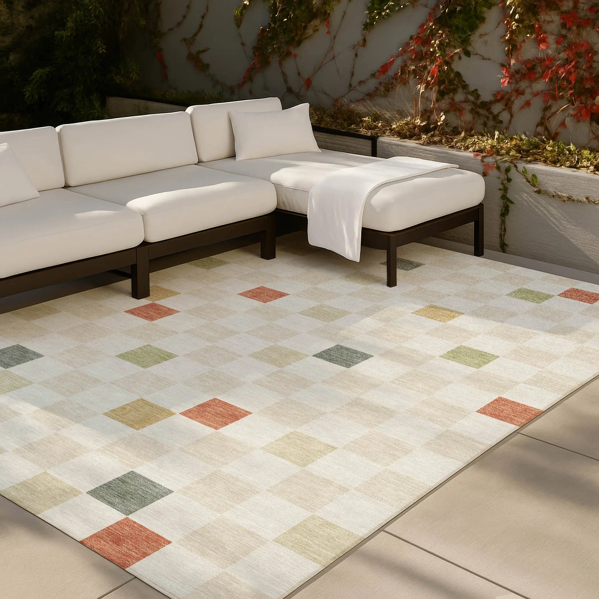 8' X 10' Ivory And Beige Geometric Washable Indoor Outdoor Area Rug Homeroots Outdoor