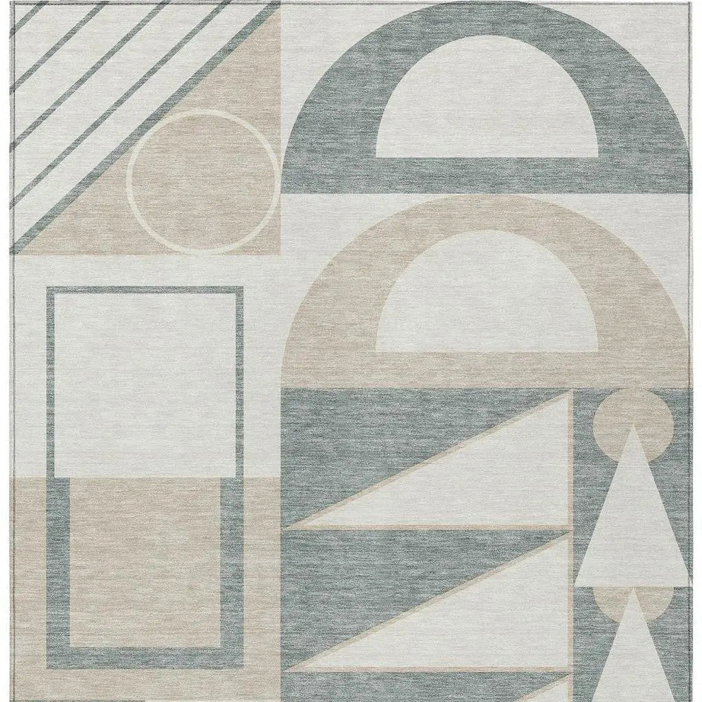 8' X 10' Ivory And Beige Geometric Washable Indoor Outdoor Area Rug Homeroots Outdoor