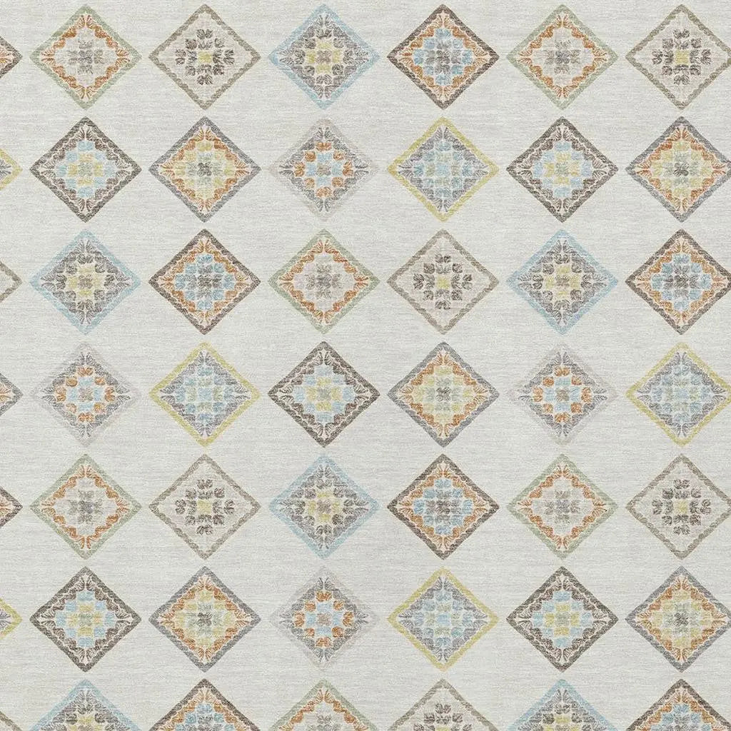 8' X 10' Ivory And Beige Geometric Washable Indoor Outdoor Area Rug Homeroots Outdoor