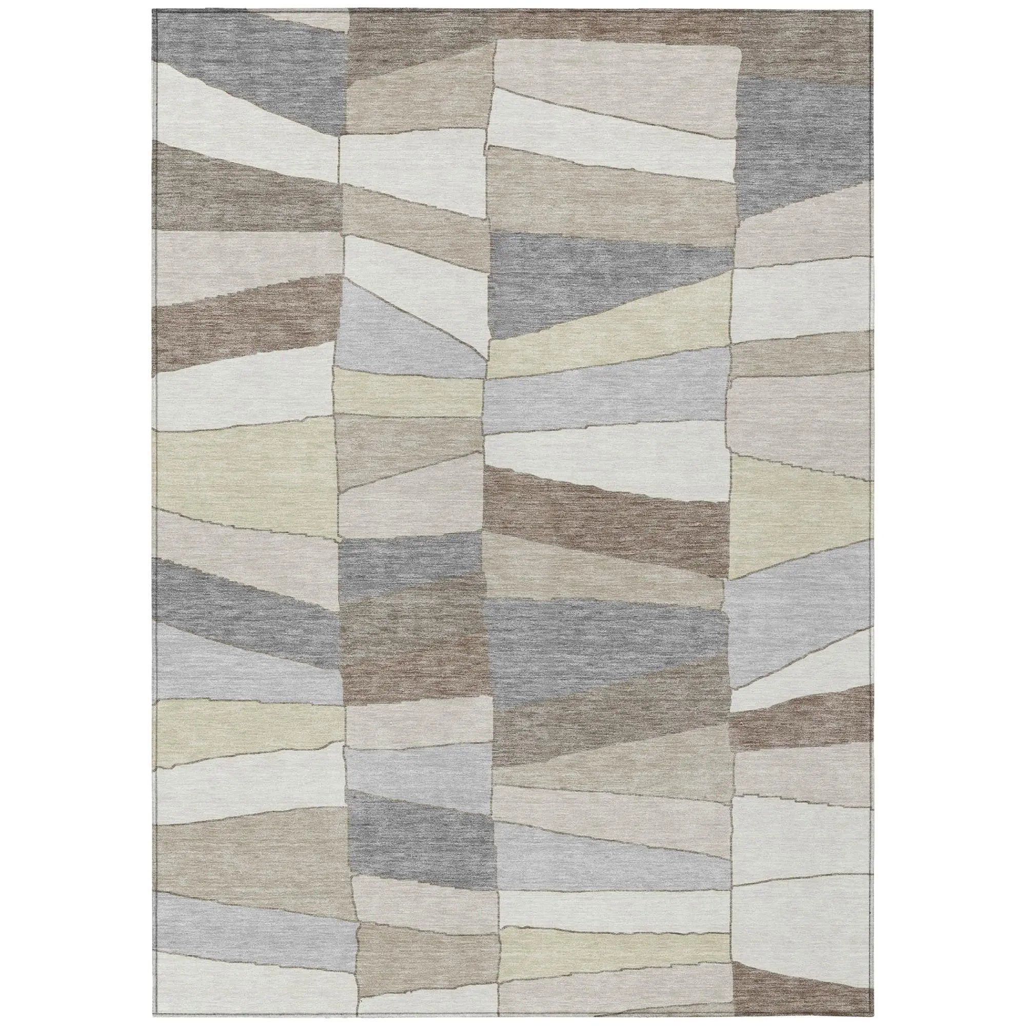 8' X 10' Ivory And Beige Geometric Washable Indoor Outdoor Area Rug Homeroots Outdoor