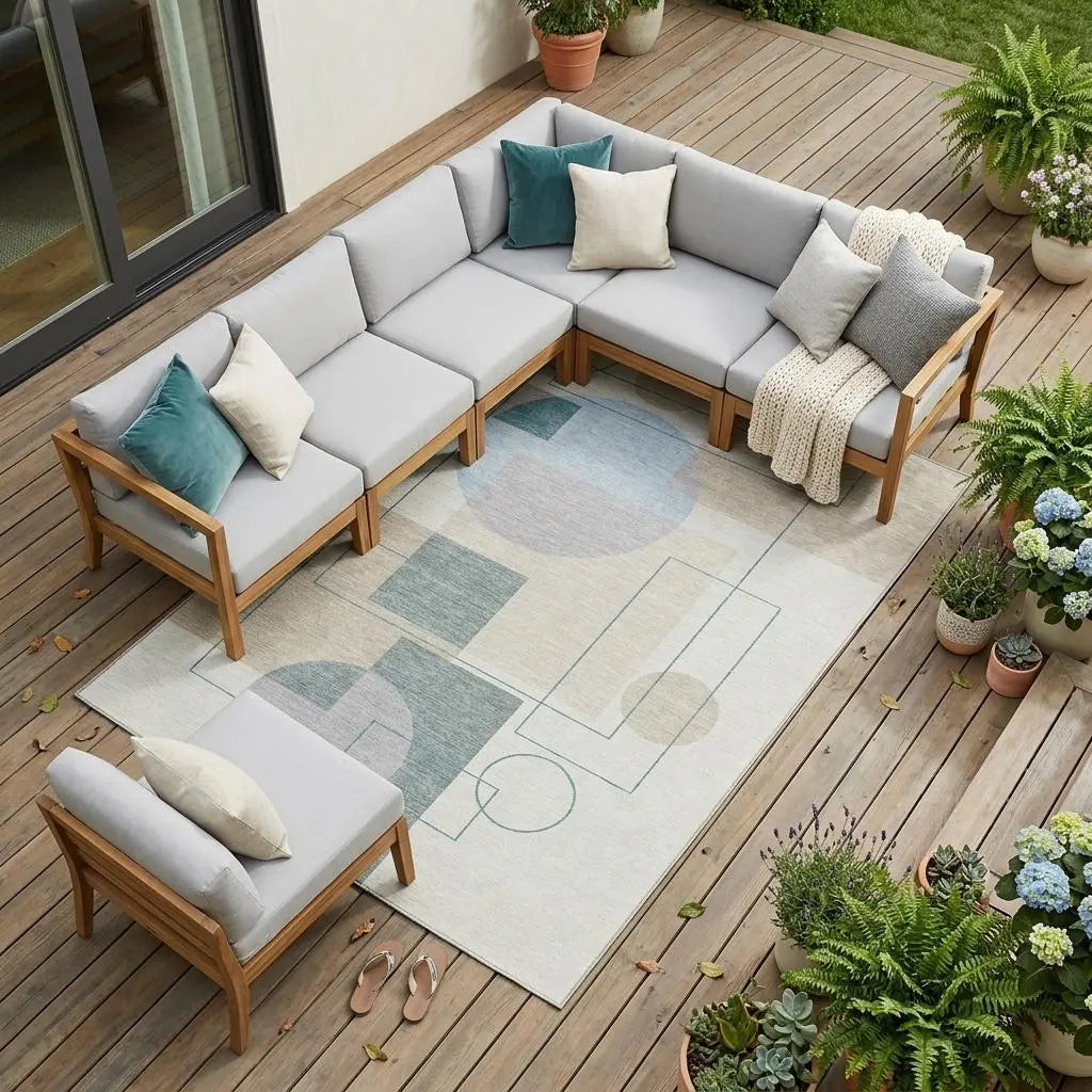8' X 10' Ivory And Beige Geometric Washable Indoor Outdoor Area Rug Homeroots Outdoor