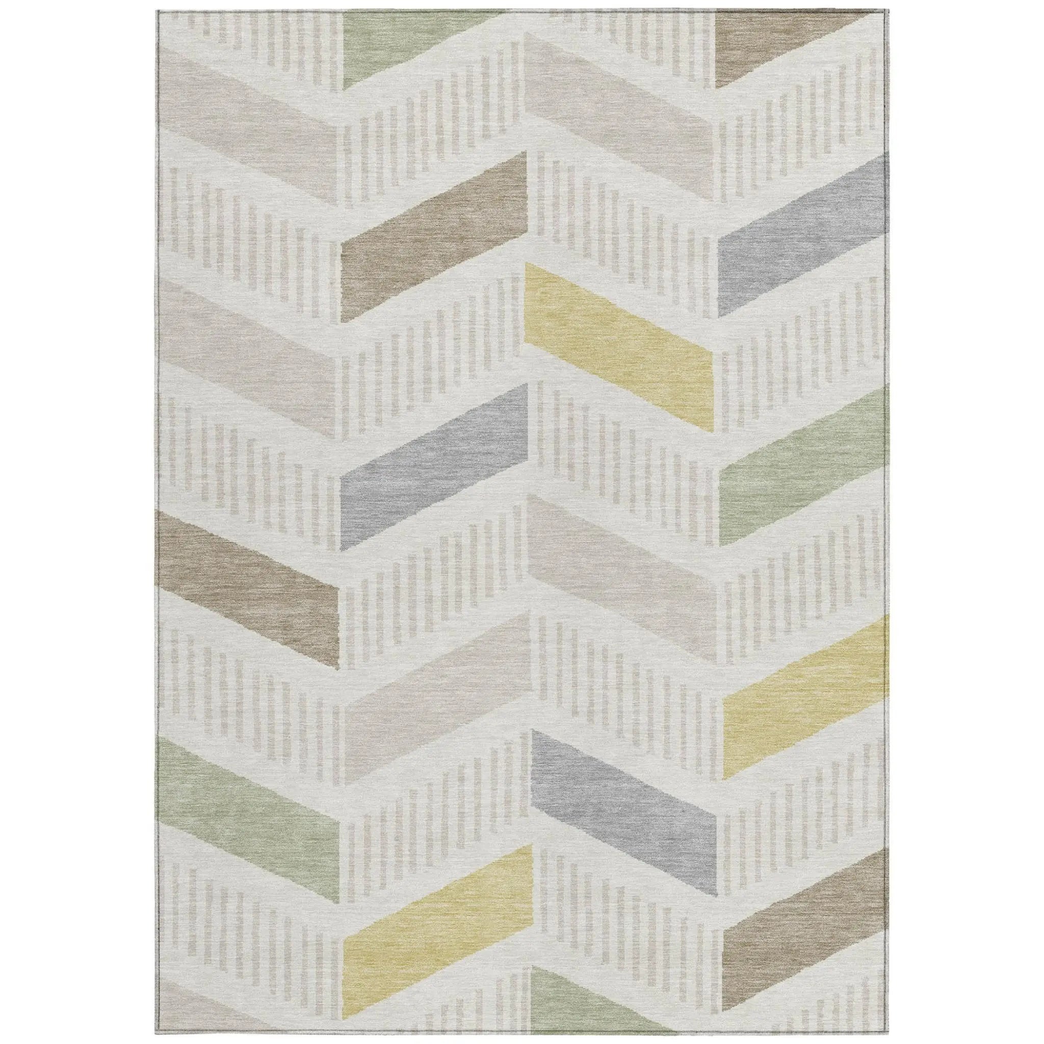 8' X 10' Ivory And Beige Geometric Washable Indoor Outdoor Area Rug Homeroots Outdoor