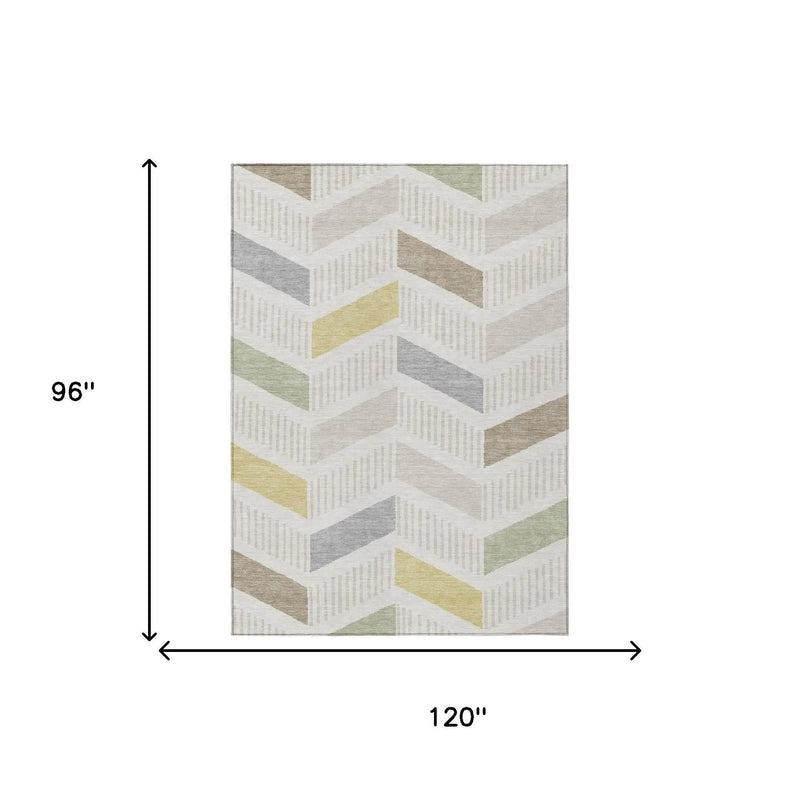 8' X 10' Ivory And Beige Geometric Washable Indoor Outdoor Area Rug Homeroots Outdoor
