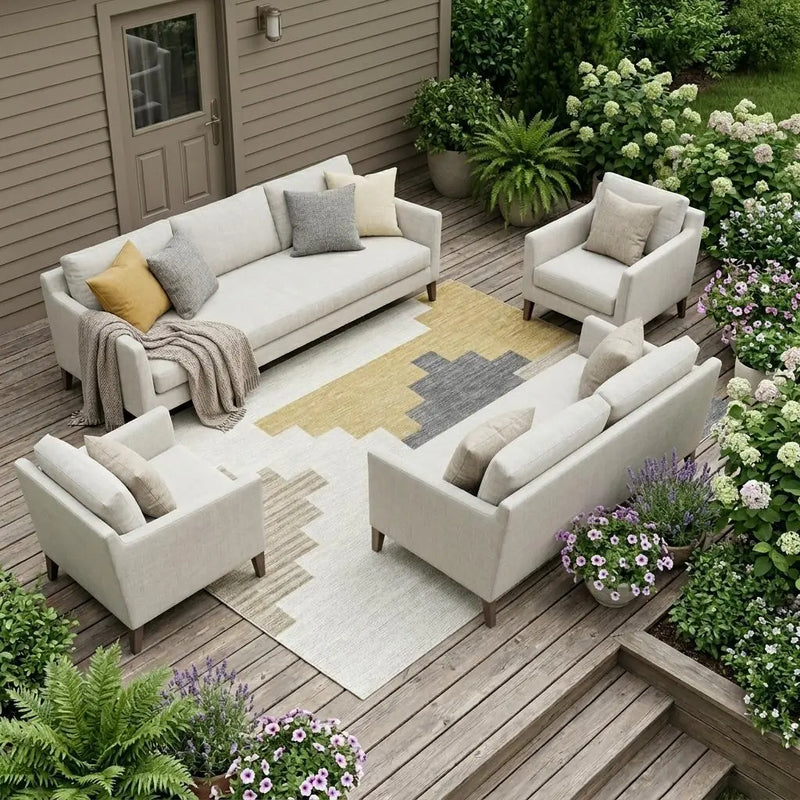 8' X 10' Ivory And Beige Geometric Washable Indoor Outdoor Area Rug Homeroots Outdoor