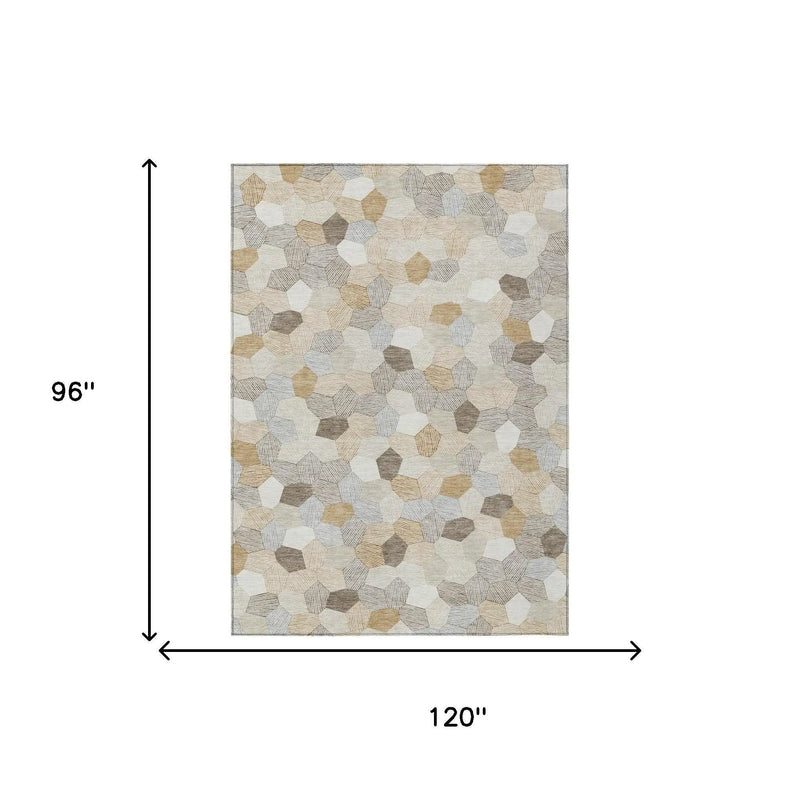 8' X 10' Ivory And Beige Geometric Washable Indoor Outdoor Area Rug Homeroots Outdoor