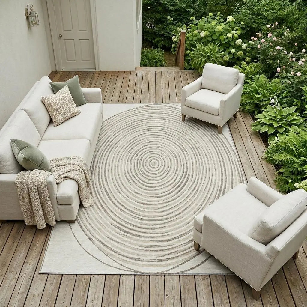 8' X 10' Ivory And Beige Geometric Washable Indoor Outdoor Area Rug Homeroots Outdoor