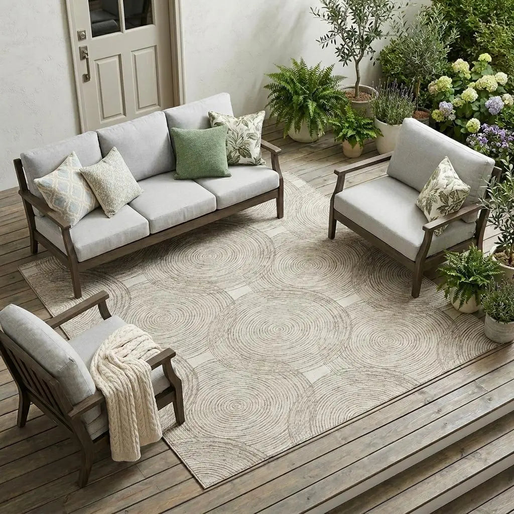 8' X 10' Ivory And Beige Geometric Washable Indoor Outdoor Area Rug Homeroots Outdoor
