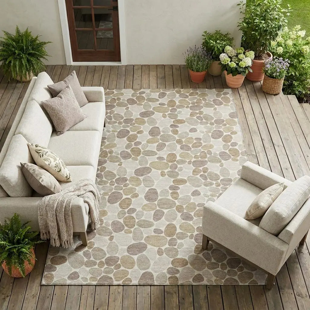 8' X 10' Ivory And Beige Geometric Washable Indoor Outdoor Area Rug Homeroots Outdoor