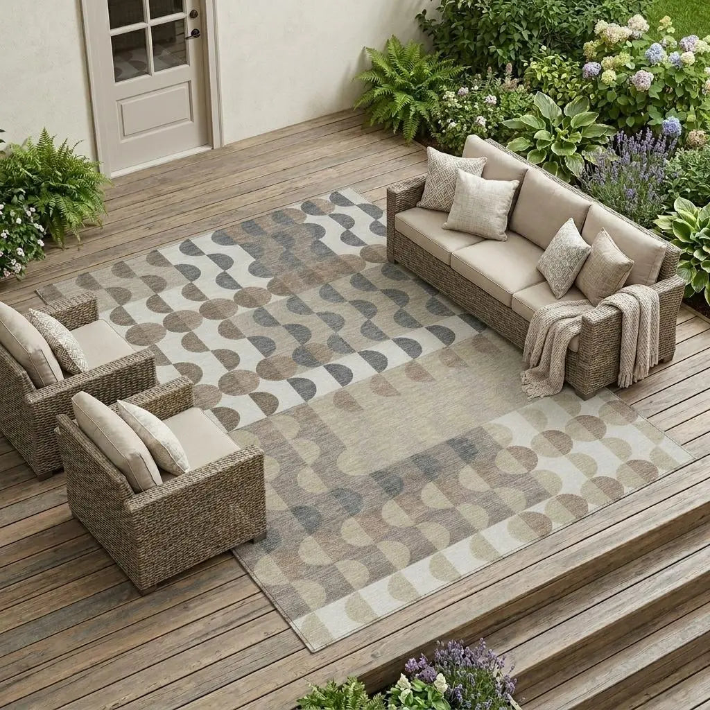 8' X 10' Ivory And Beige Geometric Washable Indoor Outdoor Area Rug Homeroots Outdoor