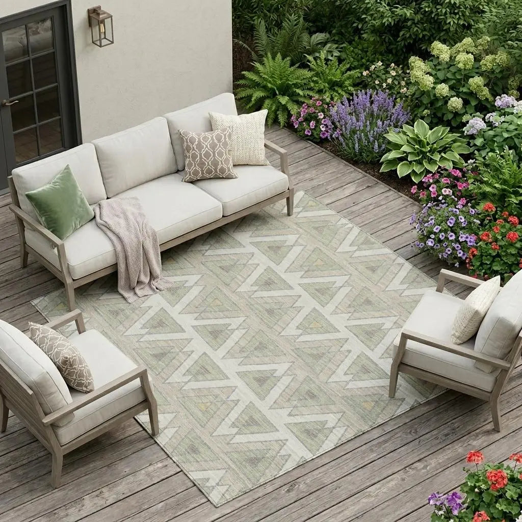 8' X 10' Ivory And Beige Geometric Washable Indoor Outdoor Area Rug Homeroots Outdoor