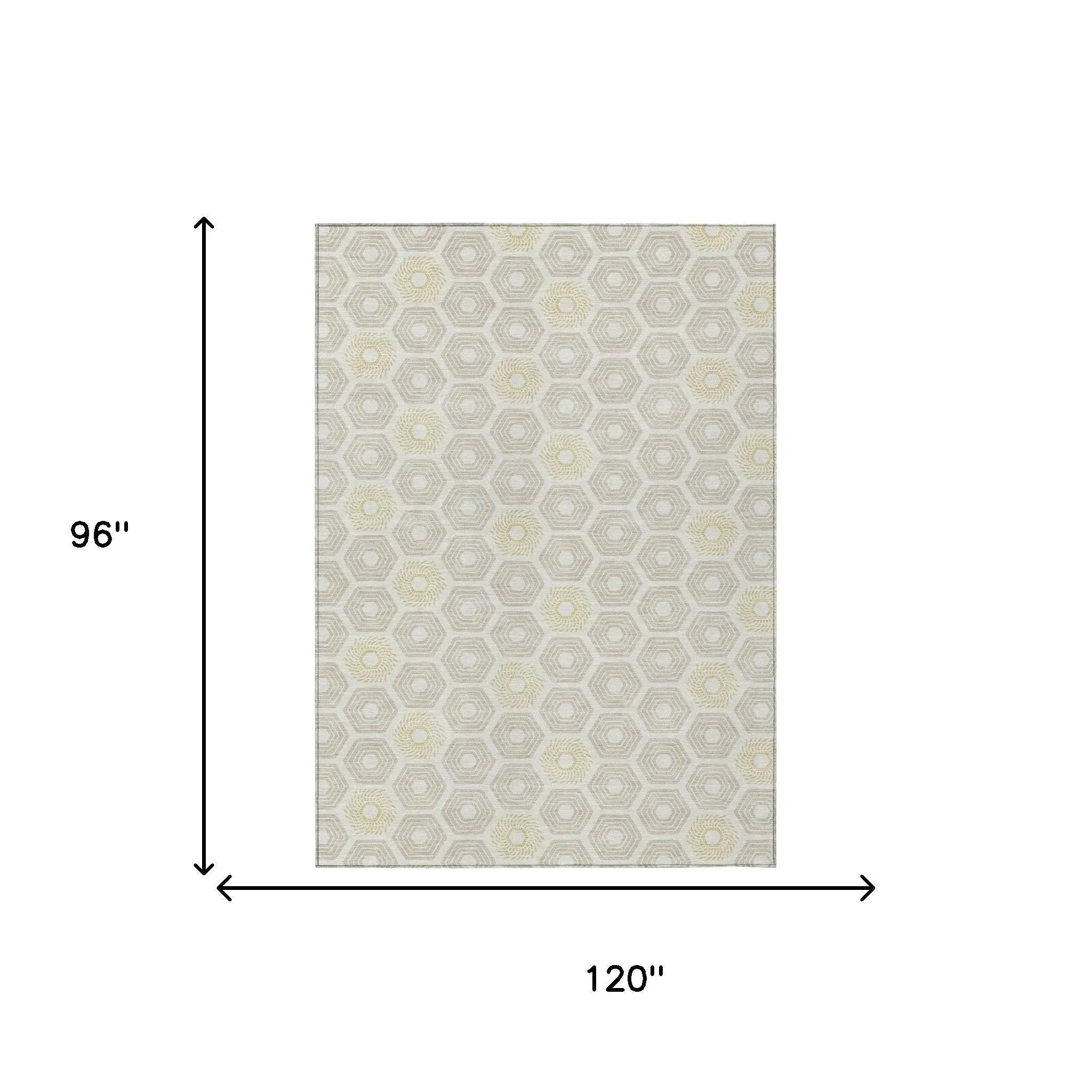 8' X 10' Ivory And Beige Geometric Washable Indoor Outdoor Area Rug Homeroots Outdoor