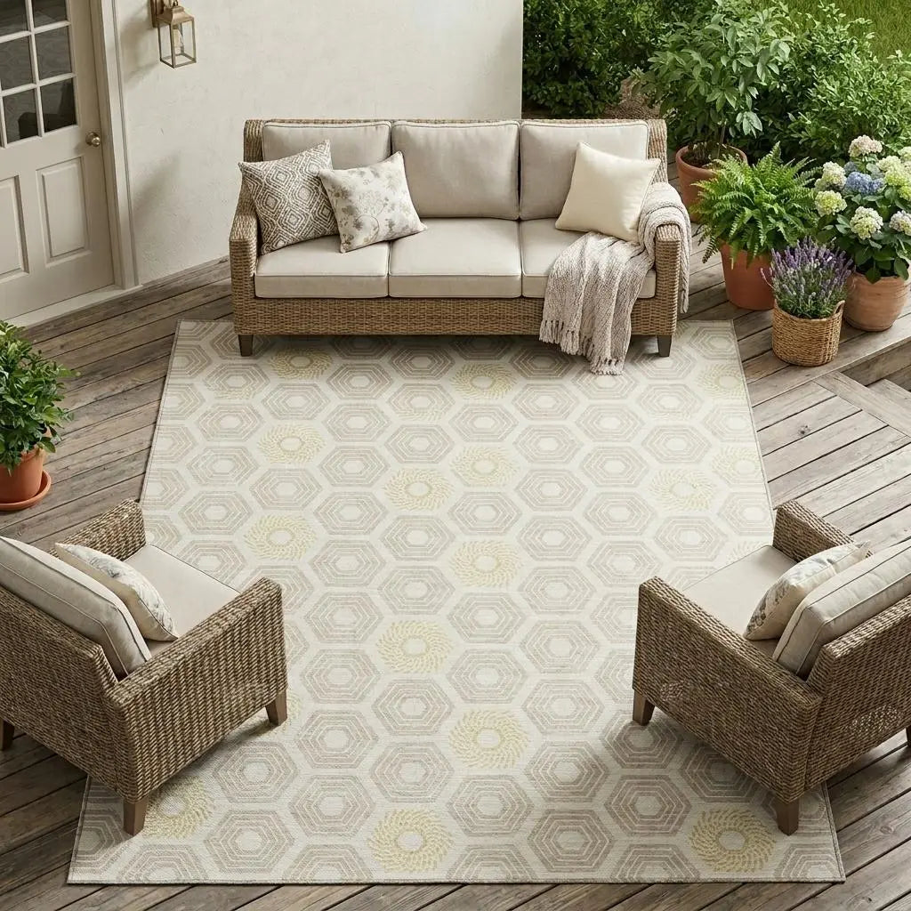8' X 10' Ivory And Beige Geometric Washable Indoor Outdoor Area Rug Homeroots Outdoor