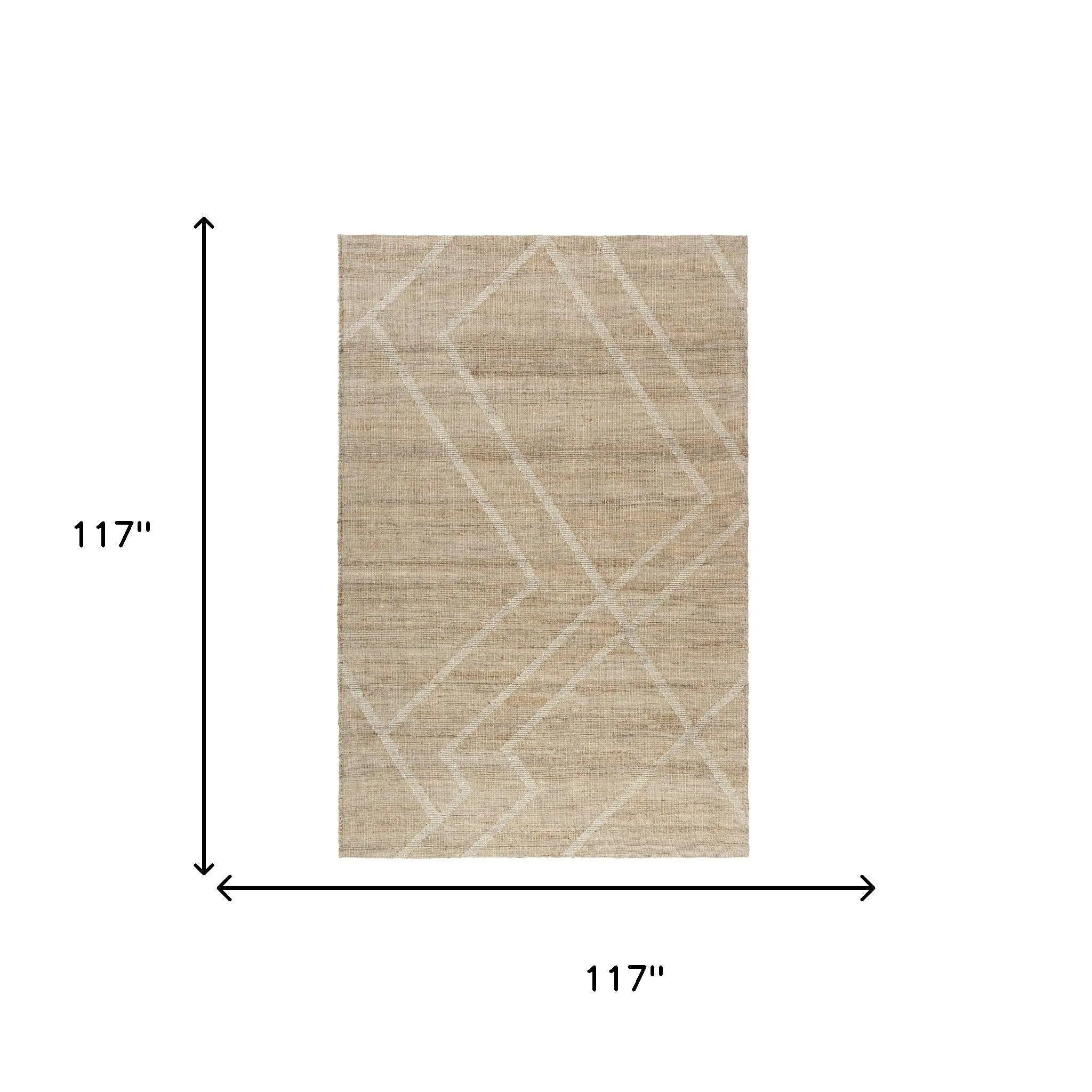 Beige geometric area rug, 117"x117", crafted from soft wool, perfect for modern and contemporary interiors.